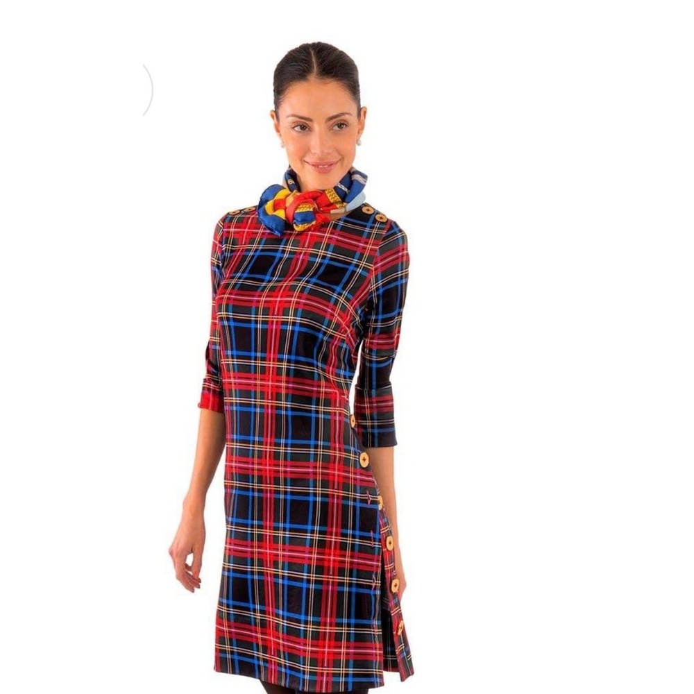 Gretchen Scott woman's Plaid dress tartan Scottish Christmas festival hallmark L